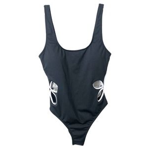 Mango NWT Women's Black Floral Cut-Out Detail Padded Swimsuit Size Medium